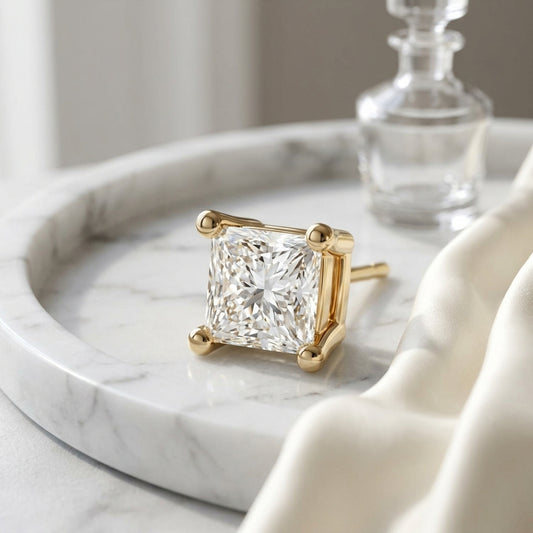 18k Yellow Gold 4-prong Princess Diamond Stud Earrings (0.75 Ct. T.w., Si1-2 Clarity, H-i Color) — atelier still life