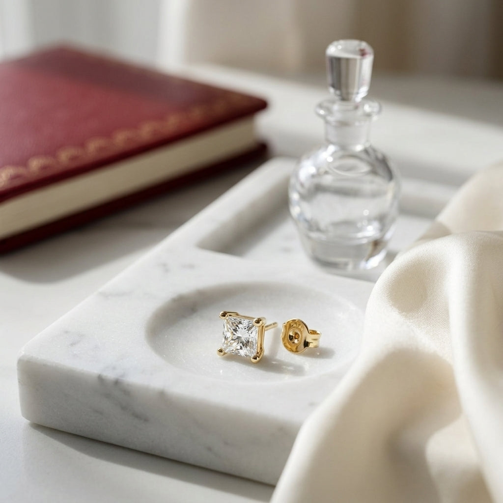 18k Yellow Gold 4-prong Princess Diamond Stud Earrings (0.75 Ct. T.w., Vs1-vs2 Clarity, H-i Color) — atelier still life