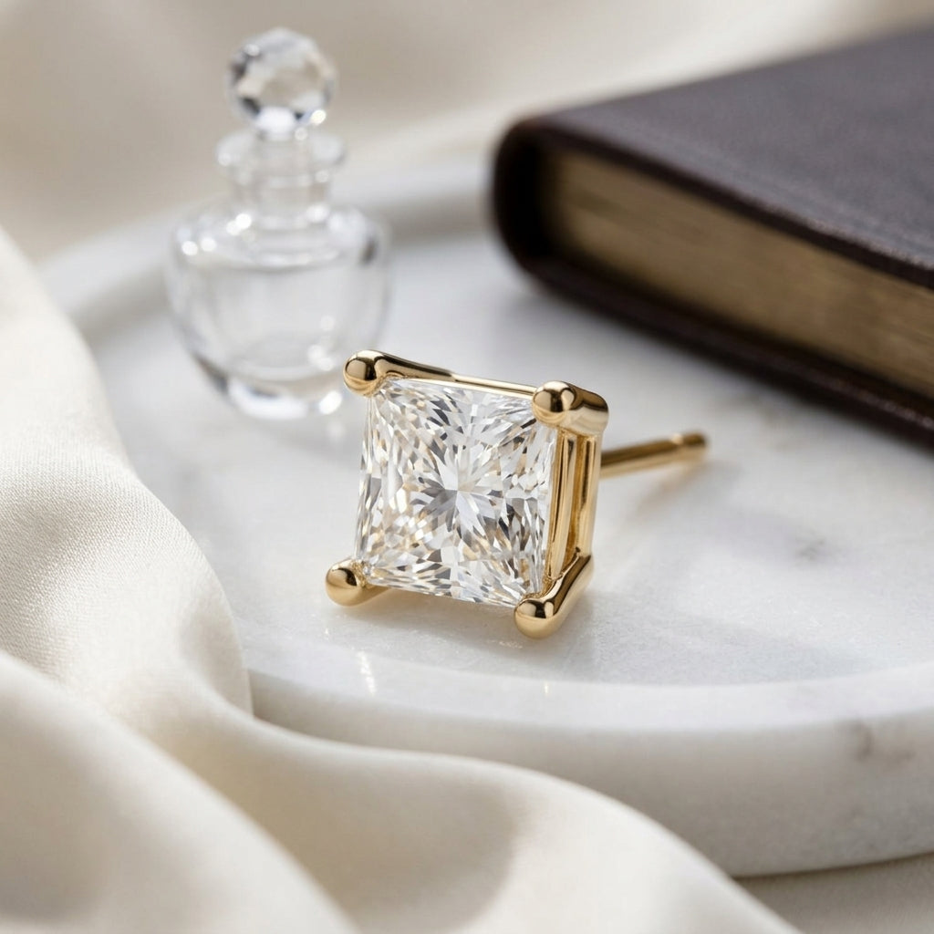 18k Yellow Gold 4-prong Princess Diamond Stud Earrings (1.06 Ct. T.w., Si1-2 Clarity, H-i Color) — atelier still life