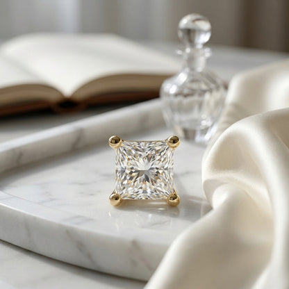 18k Yellow Gold 4-prong Princess Diamond Stud Earrings (1.07 Ct. T.w., Vs1-vs2 Clarity, H-i Color) — atelier still life