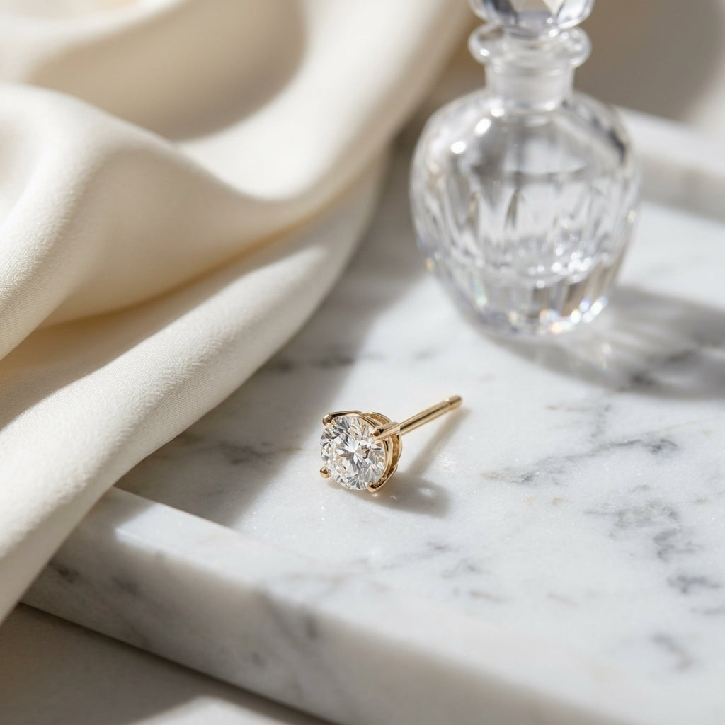 18k Yellow Gold 4-prong Round Brilliant Diamond Stud Earrings (0.75 Ct. T.w., Si1-si2 Clarity, H-i Color) — atelier still life