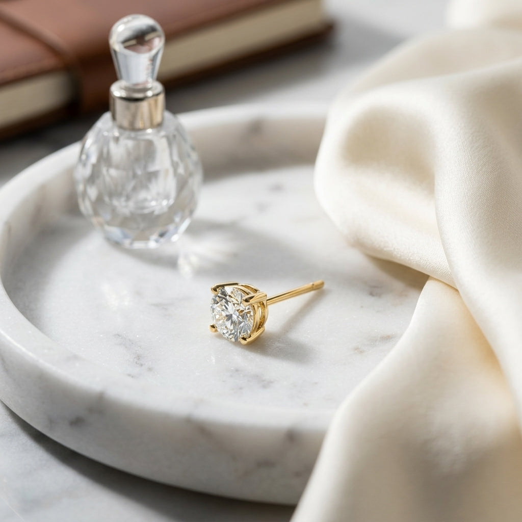 18k Yellow Gold 4-prong Round Brilliant Diamond Stud Earrings (0.75 Ct. T.w., Si1-si2 Clarity, J-k Color) — atelier still life