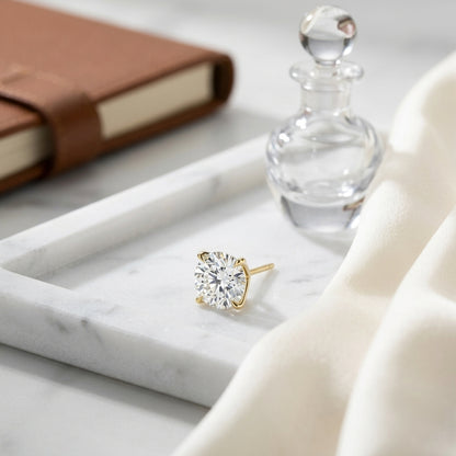 18k Yellow Gold 4-prong Round Brilliant Diamond Stud Earrings (1.06 Ct. T.w., Vs1-vs2 Clarity, F-g Color) — atelier still life