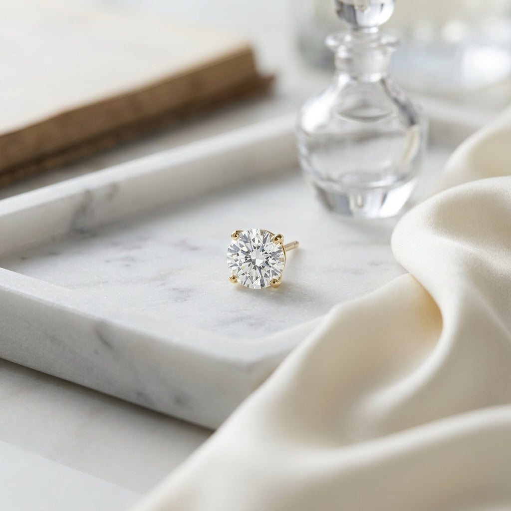 18k Yellow Gold 4-prong Round Brilliant Diamond Stud Earrings (1.48 Ct. T.w., Vs1-vs2 Clarity, H-i Color) — atelier still life