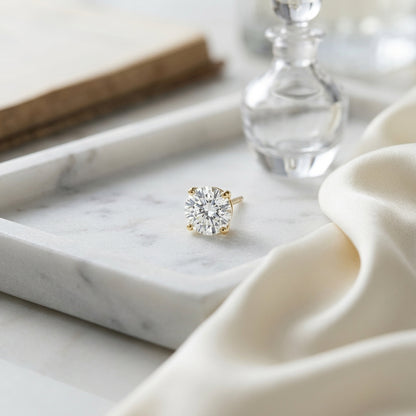 18k Yellow Gold 4-prong Round Brilliant Diamond Stud Earrings (1.48 Ct. T.w., Vs1-vs2 Clarity, H-i Color) — atelier still life