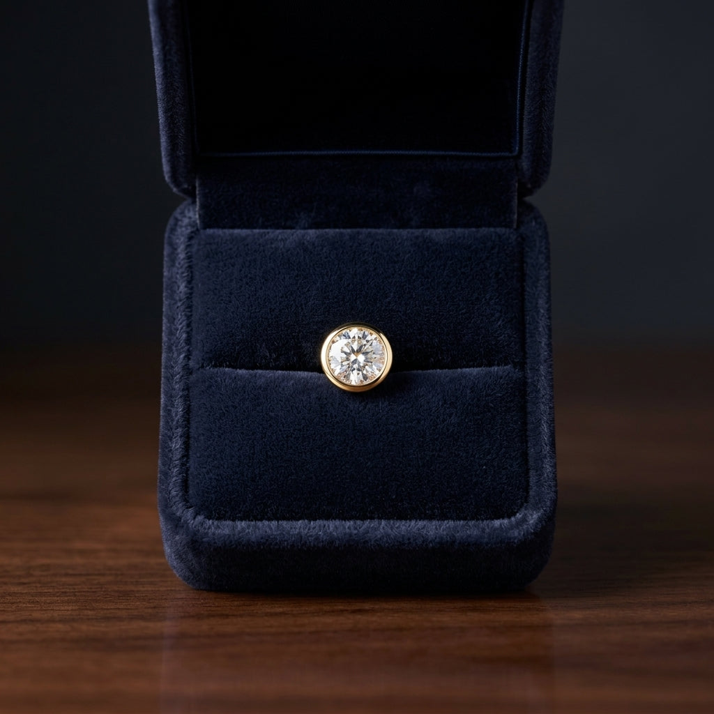 18k Yellow Gold Bezel Set Round Brilliant Diamond Stud Earrings (0.75 Ct. T.w., Vs1-vs2 Clarity, F-g Color) — gift presentation