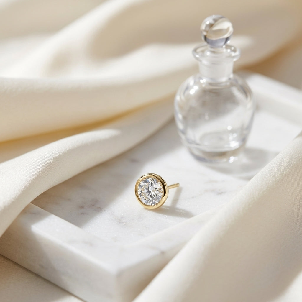 18k Yellow Gold Bezel Set Round Brilliant Diamond Stud Earrings (0.75 Ct. T.w., Si1-si2 Clarity, H-i Color) — atelier still life