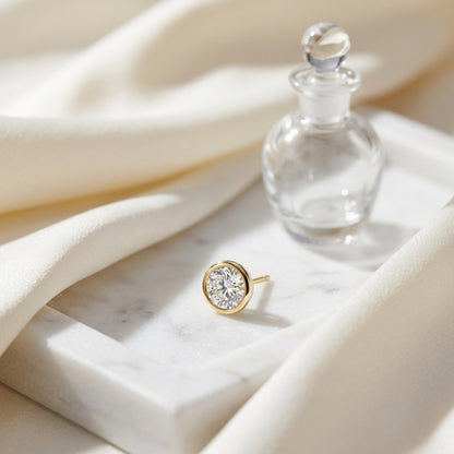 18k Yellow Gold Bezel Set Round Brilliant Diamond Stud Earrings (0.75 Ct. T.w., Si1-si2 Clarity, H-i Color) — atelier still life