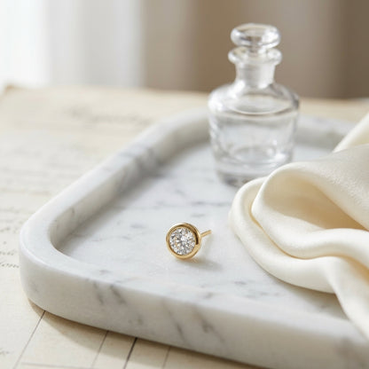 18k Yellow Gold Bezel Set Round Brilliant Diamond Stud Earrings (0.75 Ct. T.w., Vs1-vs2 Clarity, H-i Color) — atelier still life