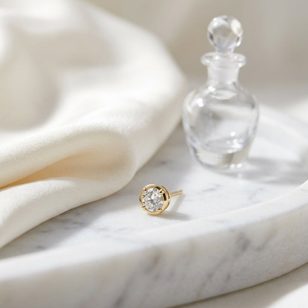 18k Yellow Gold Bezel Set Round Brilliant Diamond Stud Earrings (1.06 Ct. T.w., Vs1-vs2 Clarity, F-g Color) — atelier still life
