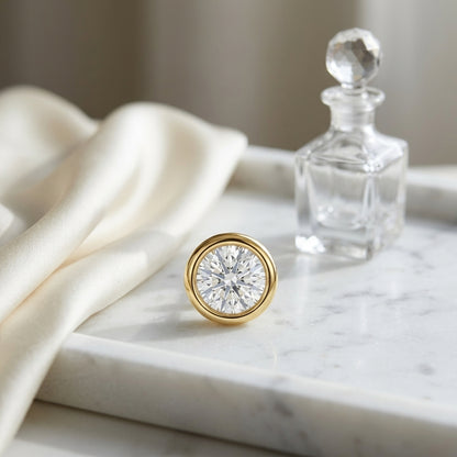 18k Yellow Gold Bezel Set Round Brilliant Diamond Stud Earrings (1 Ct. T.w., Si1-si2 Clarity, H-i Color) — atelier still life