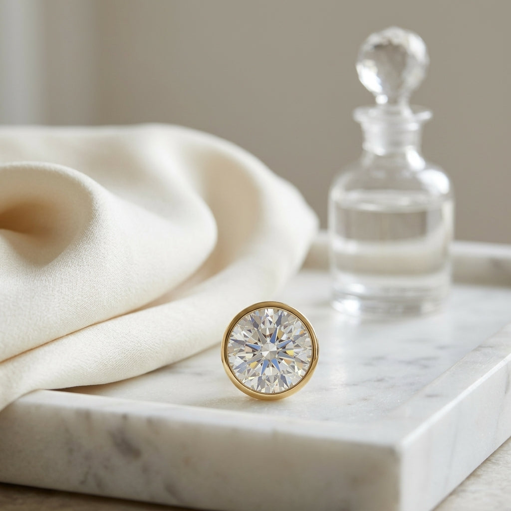 18k Yellow Gold Bezel Set Round Brilliant Diamond Stud Earrings (1.06 Ct. T.w., Vs1-vs2 Clarity, H-i Color) — atelier still life