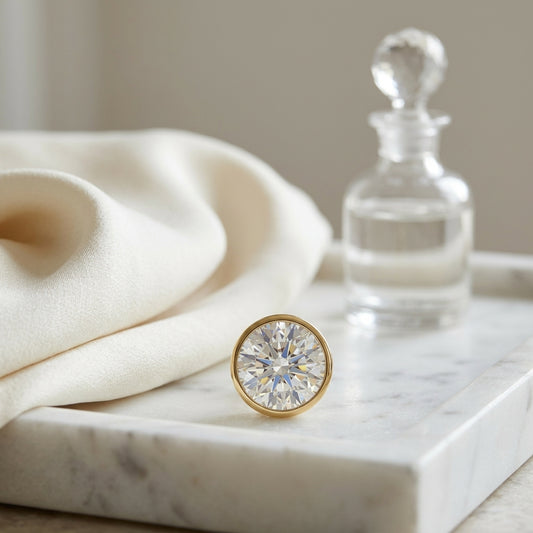 18k Yellow Gold Bezel Set Round Brilliant Diamond Stud Earrings (1.06 Ct. T.w., Vs1-vs2 Clarity, H-i Color) — atelier still life