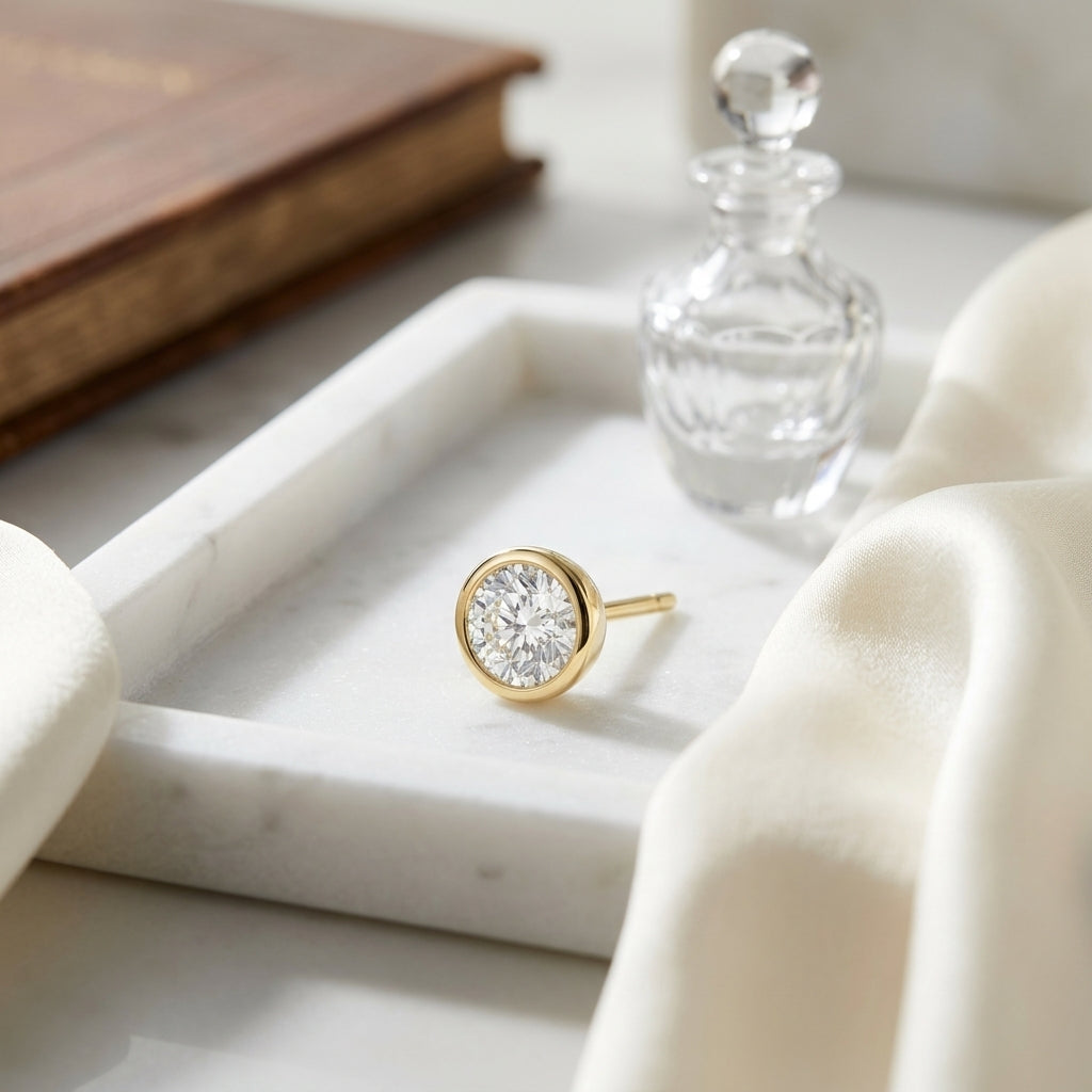 18k Yellow Gold Bezel Set Round Brilliant Diamond Stud Earrings (1 Ct. T.w., Si1-si2 Clarity, J-k Color) — atelier still life