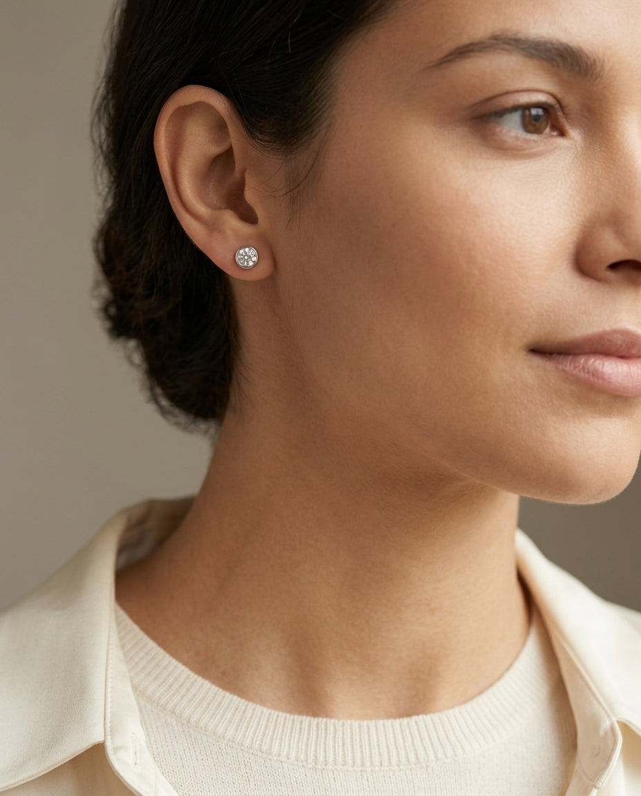 18k Yellow Gold Bezel Set Round Brilliant Diamond Stud Earrings (1 Ct. T.w., Si1-si2 Clarity, J-k Color) — editorial close-up