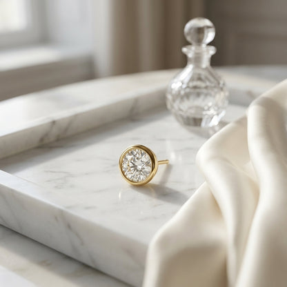 18k Yellow Gold Bezel Set Round Brilliant Diamond Stud Earrings (1.47 Ct. T.w., Si1-si2 Clarity, H-i Color) — atelier still life