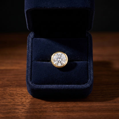 18k Yellow Gold Bezel Set Round Brilliant Diamond Stud Earrings (1.47 Ct. T.w., Si1-si2 Clarity, H-i Color) — gift presentation