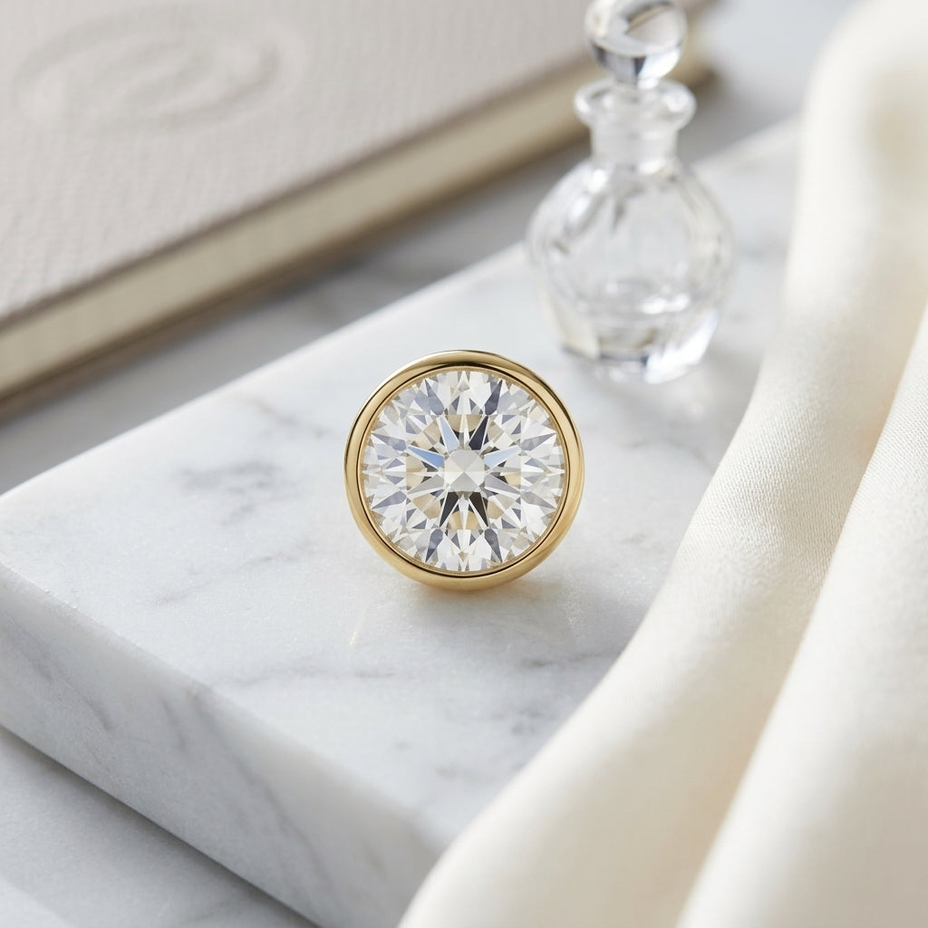 18k Yellow Gold Bezel Set Round Brilliant Diamond Stud Earrings (2.09 Ct. T.w., Si1-si2 Clarity, H-i Color) — atelier still life
