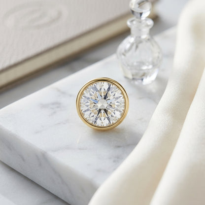 18k Yellow Gold Bezel Set Round Brilliant Diamond Stud Earrings (2.09 Ct. T.w., Si1-si2 Clarity, H-i Color) — atelier still life