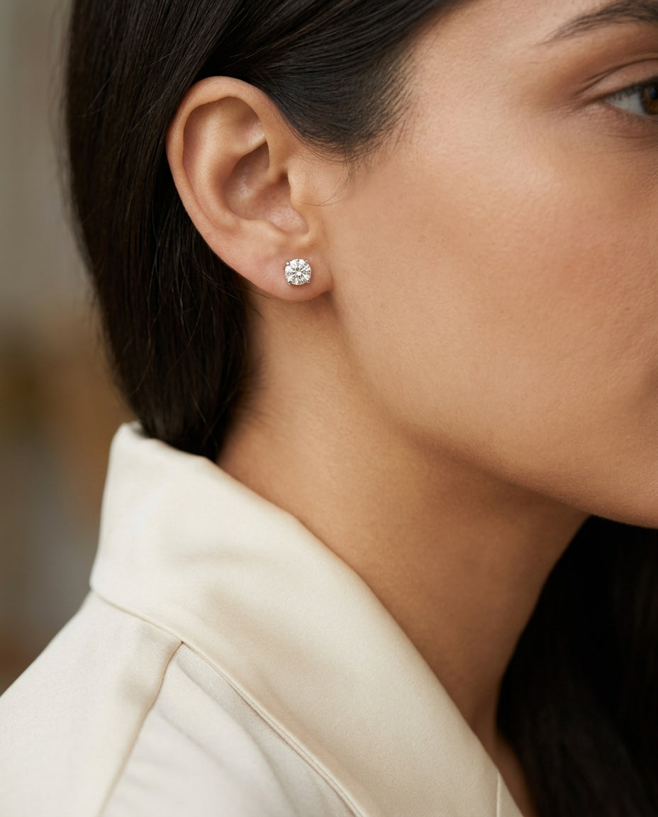 18k Yellow Gold 8-prong Round Brilliant Diamond Stud Earrings (0.75 Ct. T.w., Si1-si2 Clarity, J-k Color) — editorial close-up