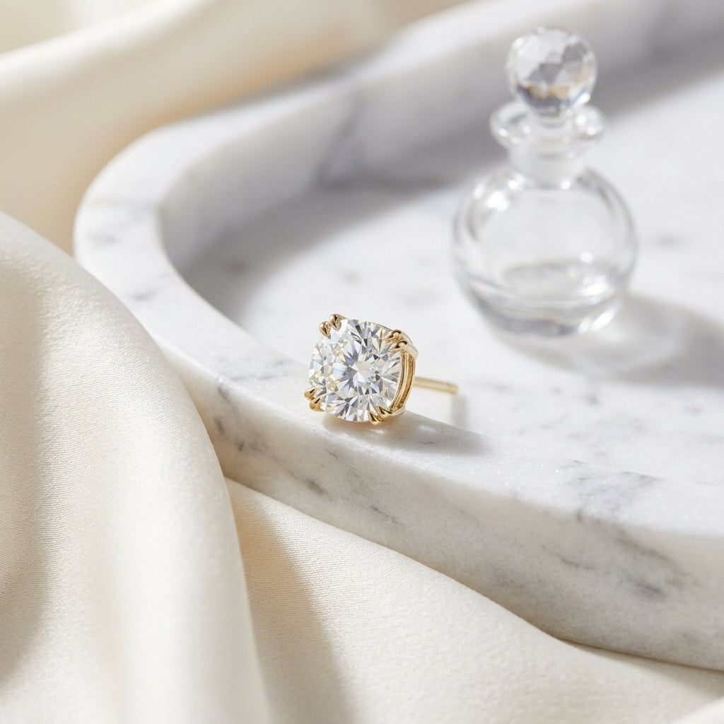 18k Yellow Gold 8-prong Round Brilliant Diamond Stud Earrings (1.47 Ct. T.w., Si1-si2 Clarity, H-i Color) — atelier still life