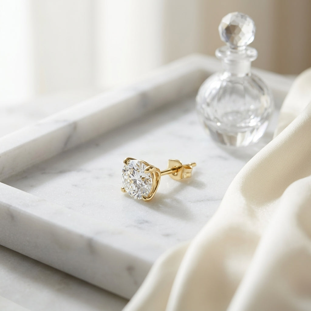 18k Yellow Gold 8-prong Round Brilliant Diamond Stud Earrings (1.48 Ct. T.w., Vs1-vs2 Clarity, H-i Color) — atelier still life