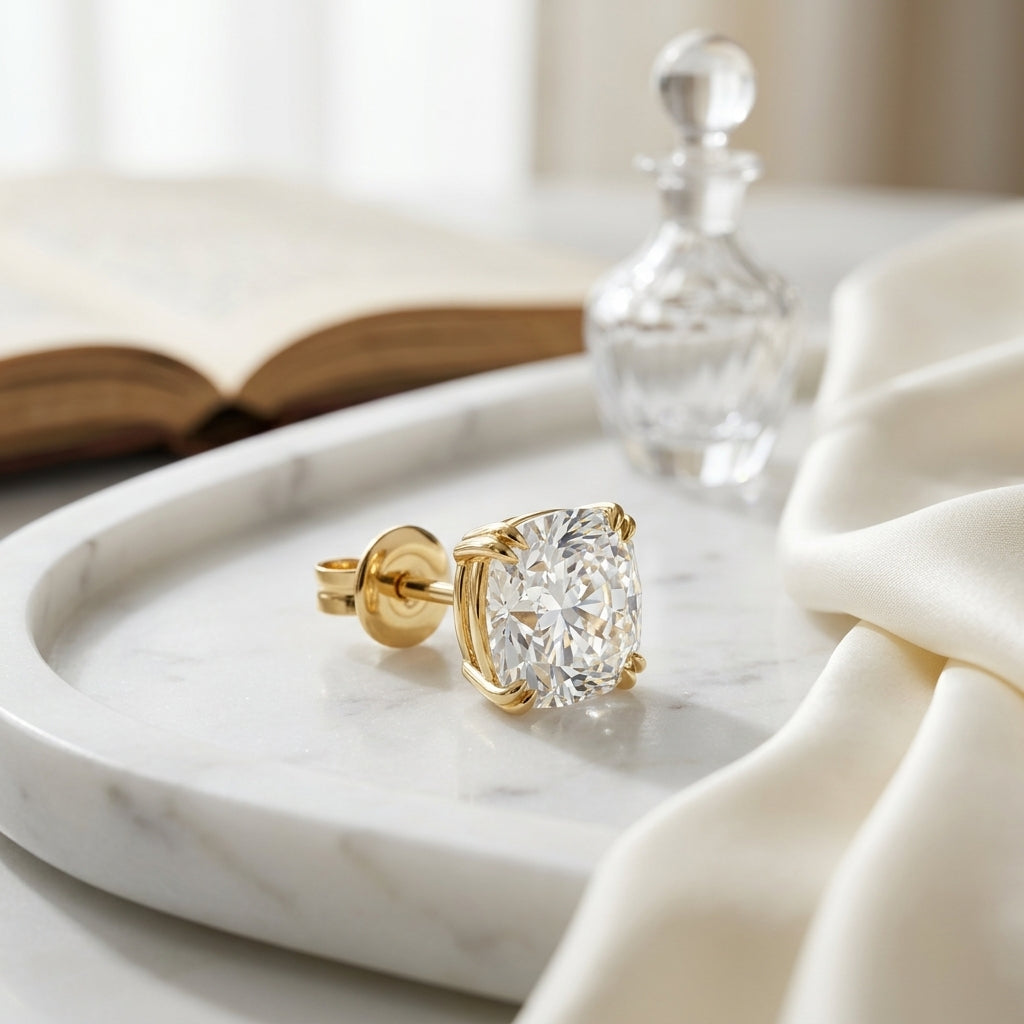 18k Yellow Gold 8-prong Round Brilliant Diamond Stud Earrings (2.09 Ct. T.w., Si1-si2 Clarity, H-i Color) — atelier still life