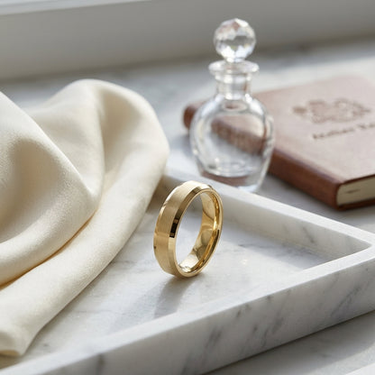 14k Yellow Gold 5mm Comfort Fit Matte Center, High Polish Beveled Edge Band — atelier still life