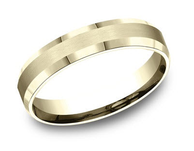 14k Yellow Gold 5mm Comfort Fit Matte Center, High Polish Beveled Edge Band