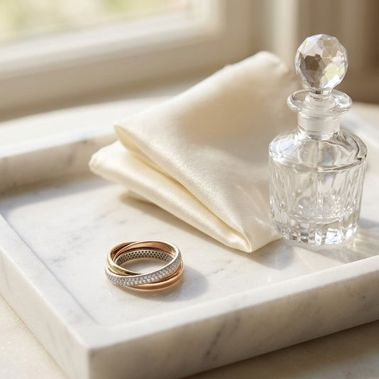 Round Pave Diamond Overlap Tri-band In 14k White, Yellow And Rose Gold — marble silk