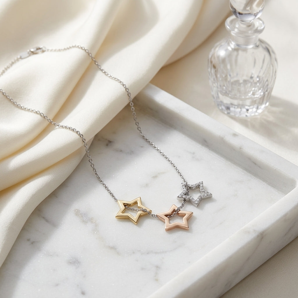 Diamond 3 Star Pendant In 14k Three Tone Gold (18-in Curb Chain) — atelier still life