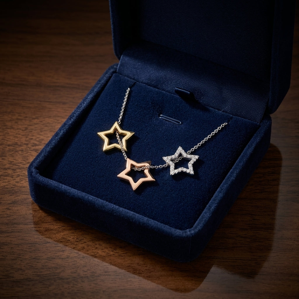Diamond 3 Star Pendant In 14k Three Tone Gold (18-in Curb Chain) — gift presentation