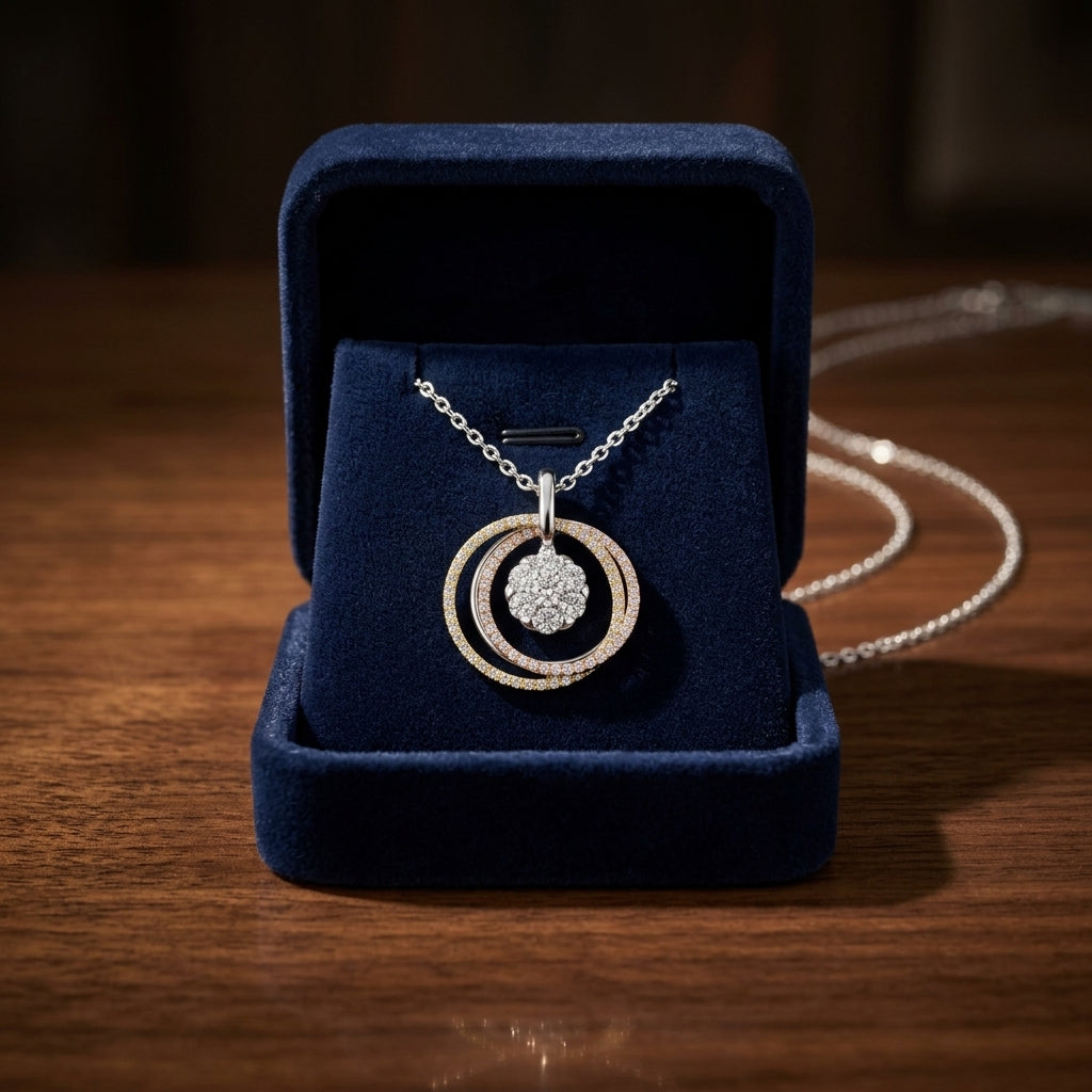 Diamond Three-circle Pendant In 14k Multi-color Gold — gift presentation