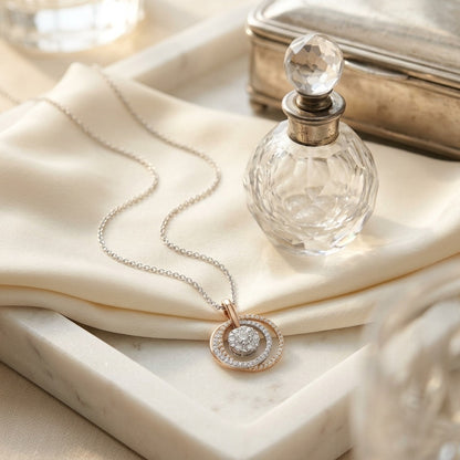 Diamond Three-circle Petite Pendant In 14k Multi-color Gold — marble silk