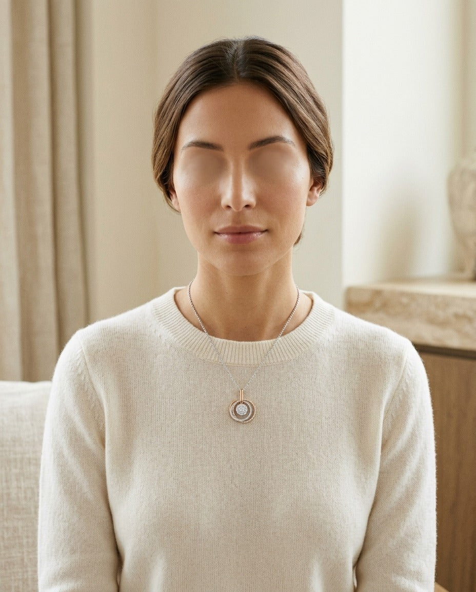 Diamond Three-circle Petite Pendant In 14k Multi-color Gold — portrait close