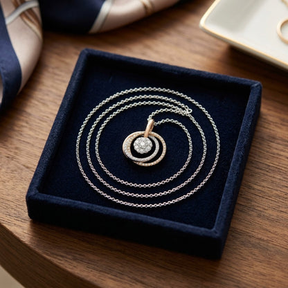 Diamond Three-circle Petite Pendant In 14k Multi-color Gold — velvet box
