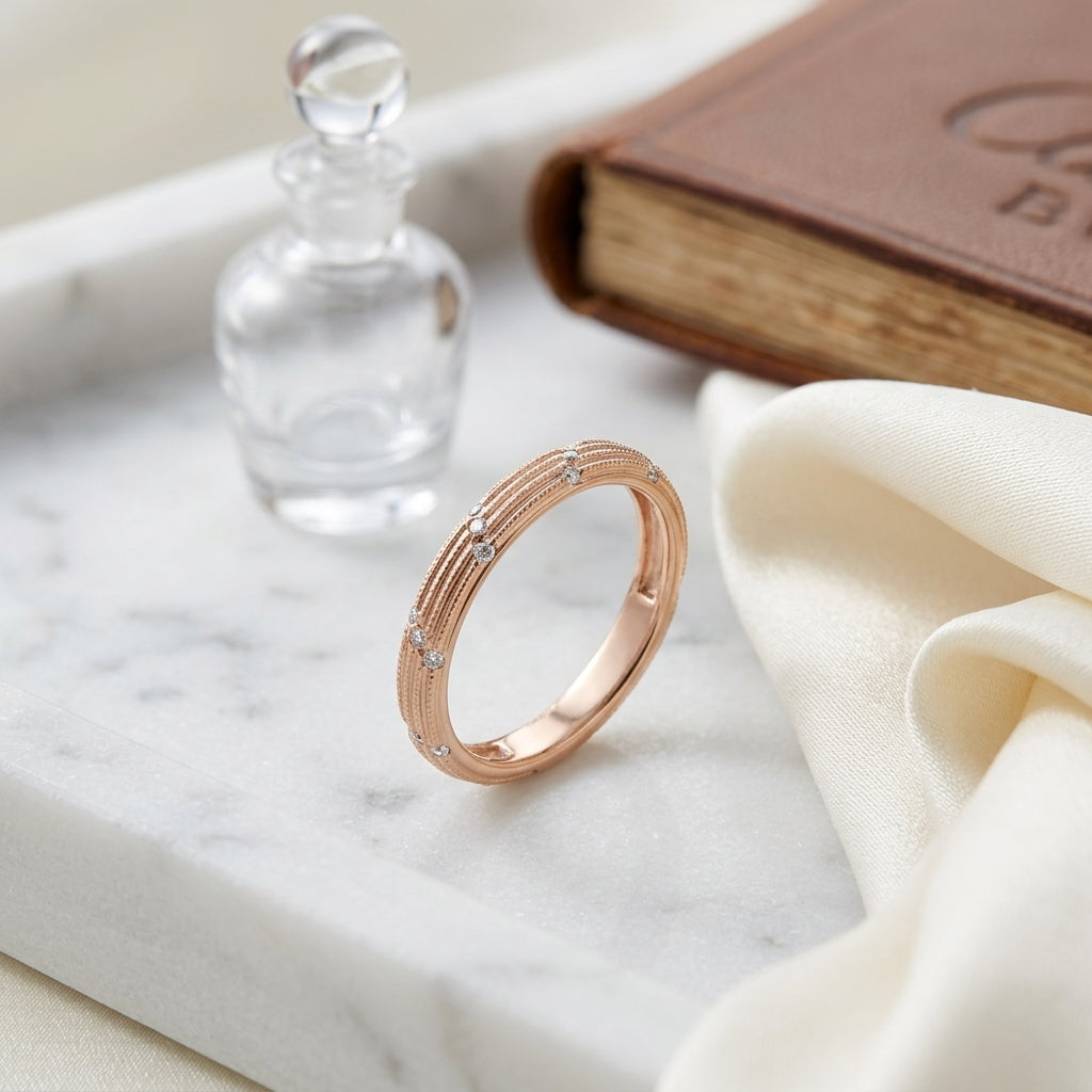 Diamond Striated Stackable Band In 14k Rose Gold — atelier still life