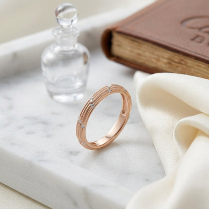 Diamond Striated Stackable Band In 14k Rose Gold — atelier still life
