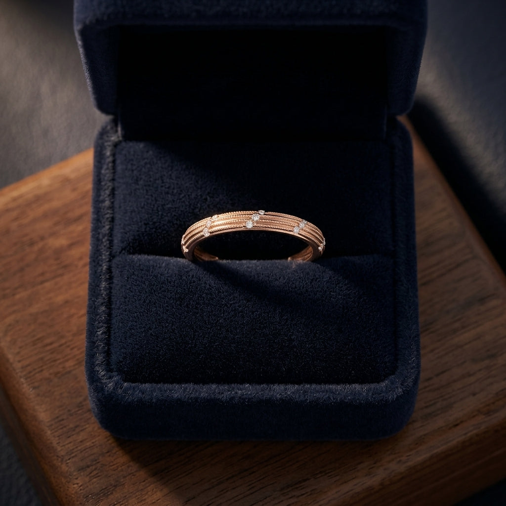 Diamond Striated Stackable Band In 14k Rose Gold — gift presentation