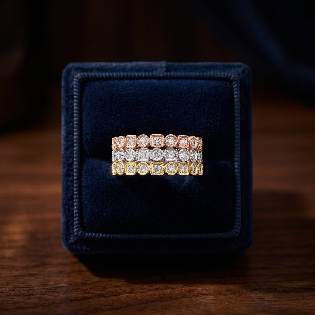 Diamond Milgrained Stackable Band In 14k Rose Gold — gift presentation