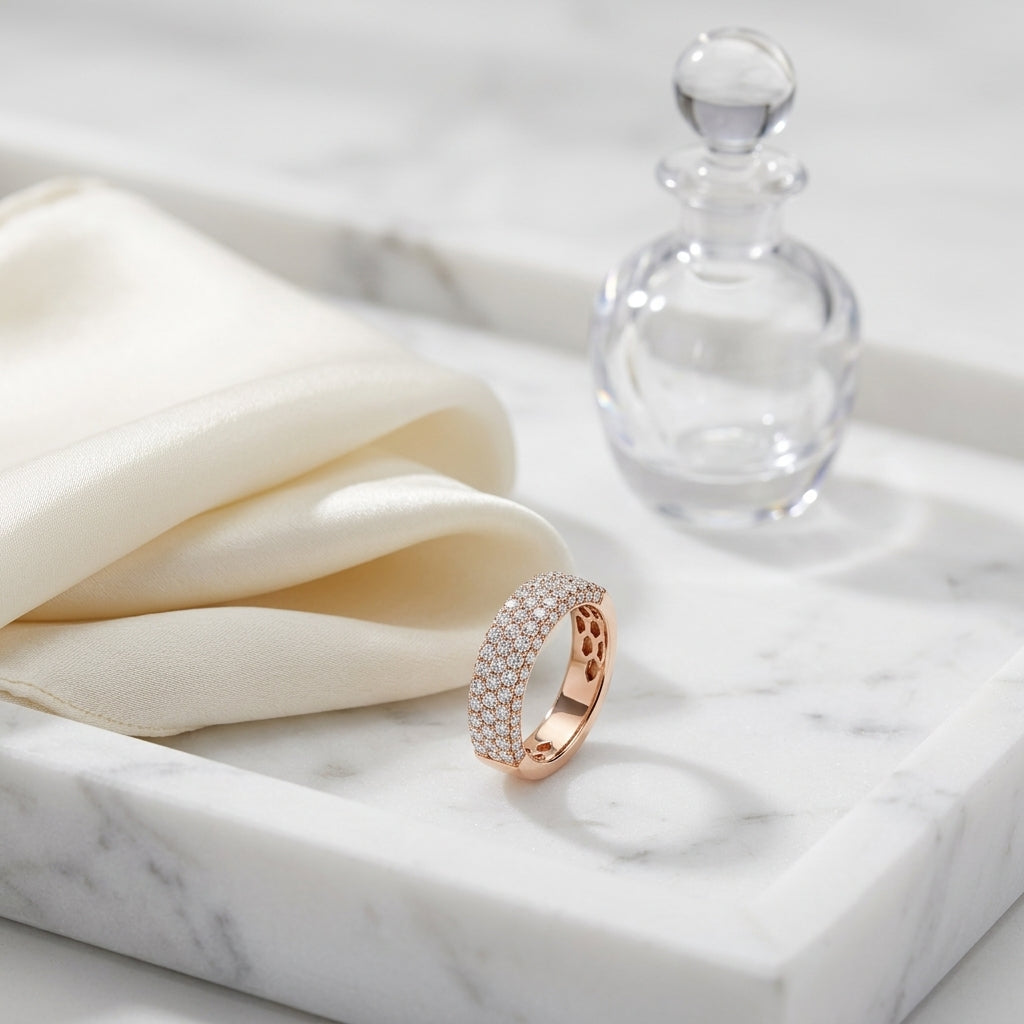 Round Diamond Micro-pave 3-row Band In 14k Rose Gold — atelier still life