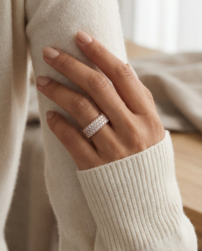 Round Diamond Micro-pave 3-row Band In 14k Rose Gold — editorial close-up
