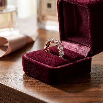 Diamond Halo 7-Stone Band in 14k Rose Gold — velvet box