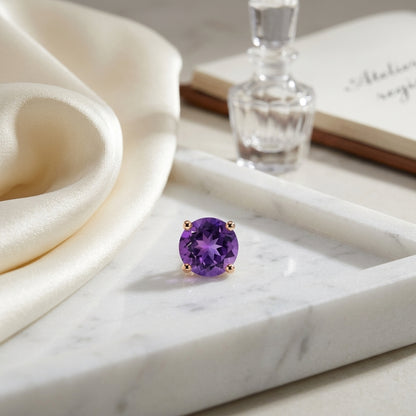 Amethyst Round 4-Prong Stud Earrings with Screwbacks 6mm in 14K Rose Gold - editorial hero