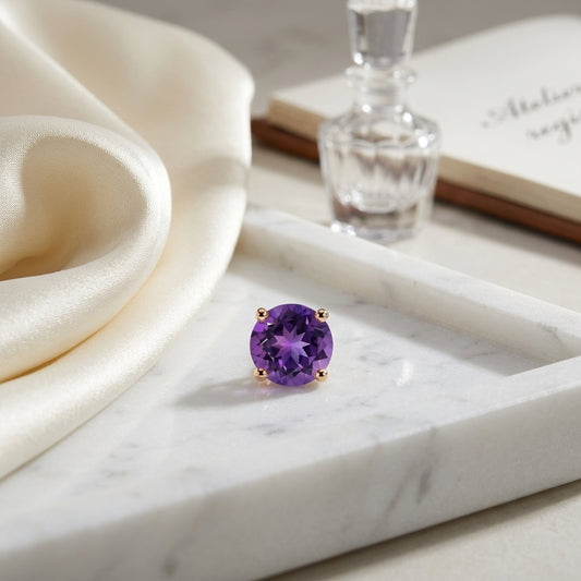 Amethyst Round 4-Prong Stud Earrings with Screwbacks 6mm in 14K Rose Gold - editorial hero