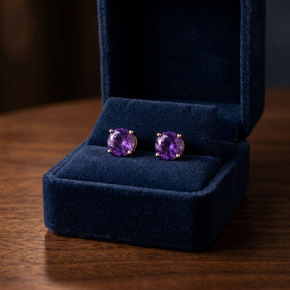 Amethyst Round 4-Prong Stud Earrings with Screwbacks 6mm in 14K Rose Gold - presentation