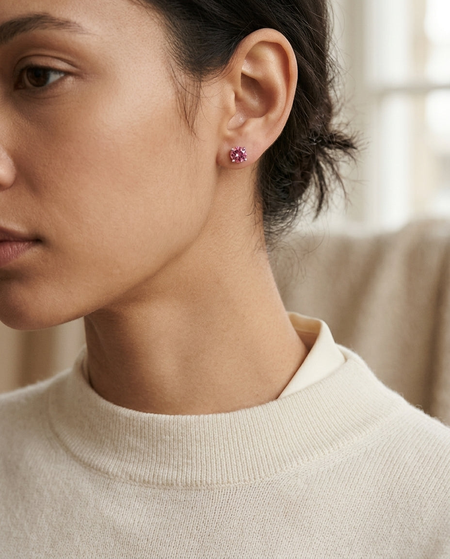Pink Tourmaline Round 4-Prong Stud Earrings with Screwbacks 6mm in 14K Rose Gold - lifestyle