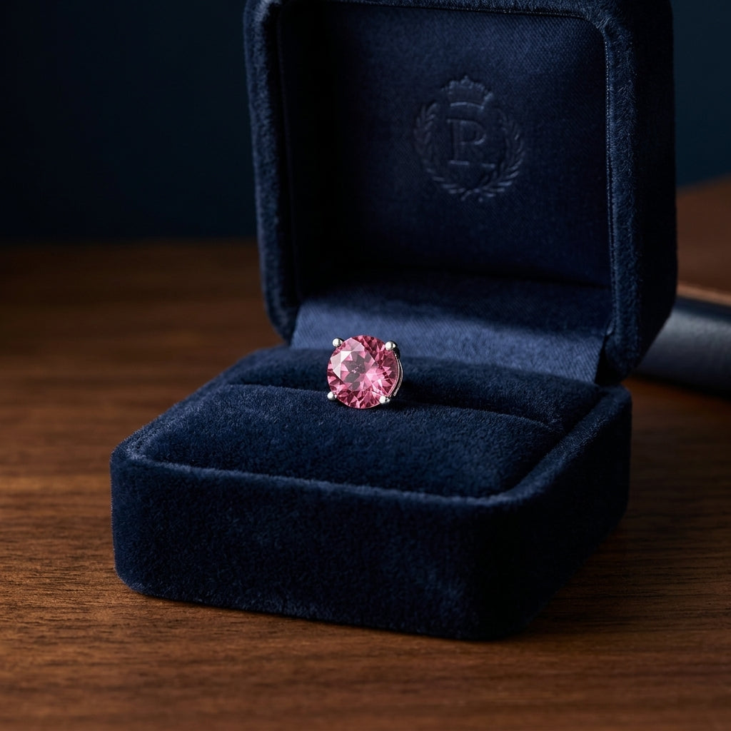 Pink Tourmaline Round 4-Prong Stud Earrings with Screwbacks 6mm in 14K Rose Gold - presentation