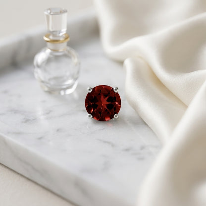 Rhodolite Garnet Round 4-Prong Stud Earrings with Screwbacks 6mm in 14K Rose Gold - editorial hero
