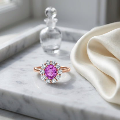 Pink Sapphire Oval And Diamond Ring In 14k Rose Gold — atelier still life